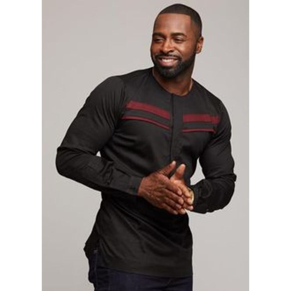 D'Iyanu Black Red African Dashiki Long Sleeve Top Men's Size XL